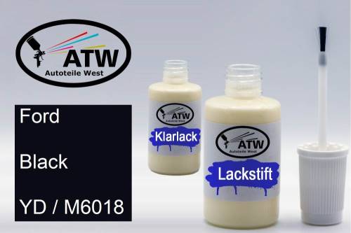 Ford, Black, YD / M6018: 20ml Lackstift + 20ml Klarlack - Set, von ATW Autoteile West.